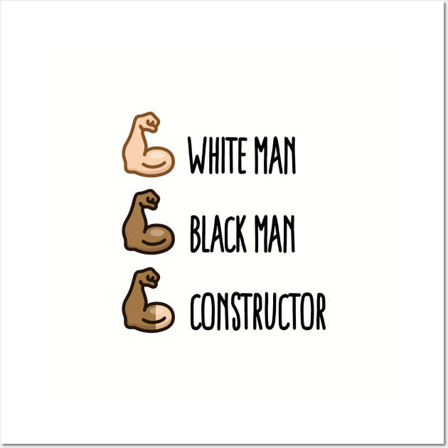 White man black man constructor biceps gym fitness construction worker train (dark design) Wall Art by LaundryFactory